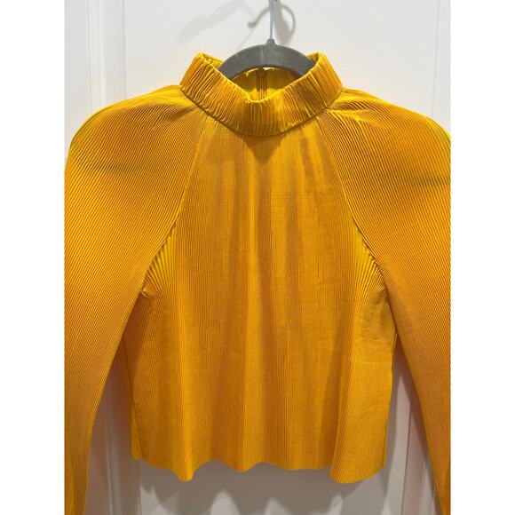 TIBI Pleated Cropped High Neck Top in Sunday Yellow Sz XS - Picture 5 of 10